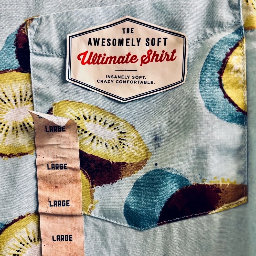 Urban Pipeline Light Blue Kiwi Print Men's Shirt Size Large - Picture 7 of 7
